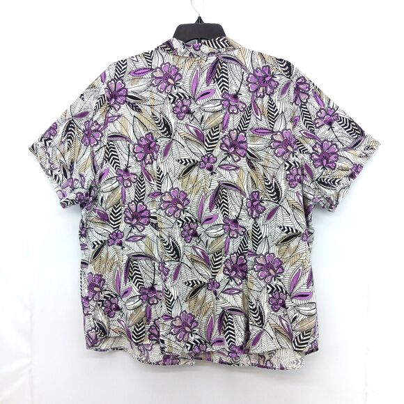 White Stag Shirt Womens Plus Size 26/28W White Purple Floral Button Up Top - Picture 3 of 5